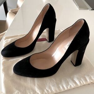 Valentino Garavani Black Suede Block Heel Pumps
